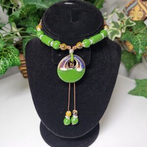 Green Ethnic Necklace Ceramic Beads Adjustable Fashion Necklace Bohemian tassel